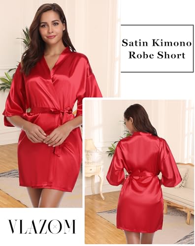 Vlazom Women's Kimono Robes Satin Silk Bridal Party Robe with Oblique V-Neck - Image 2