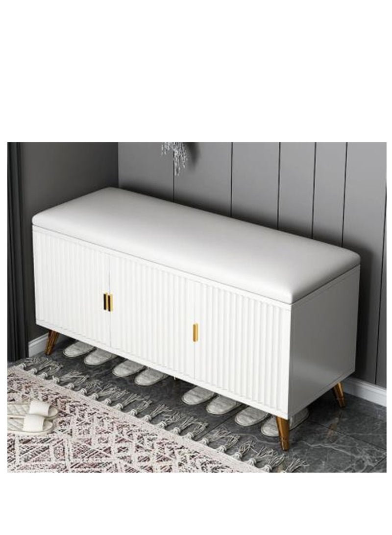 Golden Luxurious Modern Shoe Storage Bench Shoe Cabinet Entryway Shoe Organizer Storage with Leather Comfort Seat Hidden Shoe Rack White - Image 1