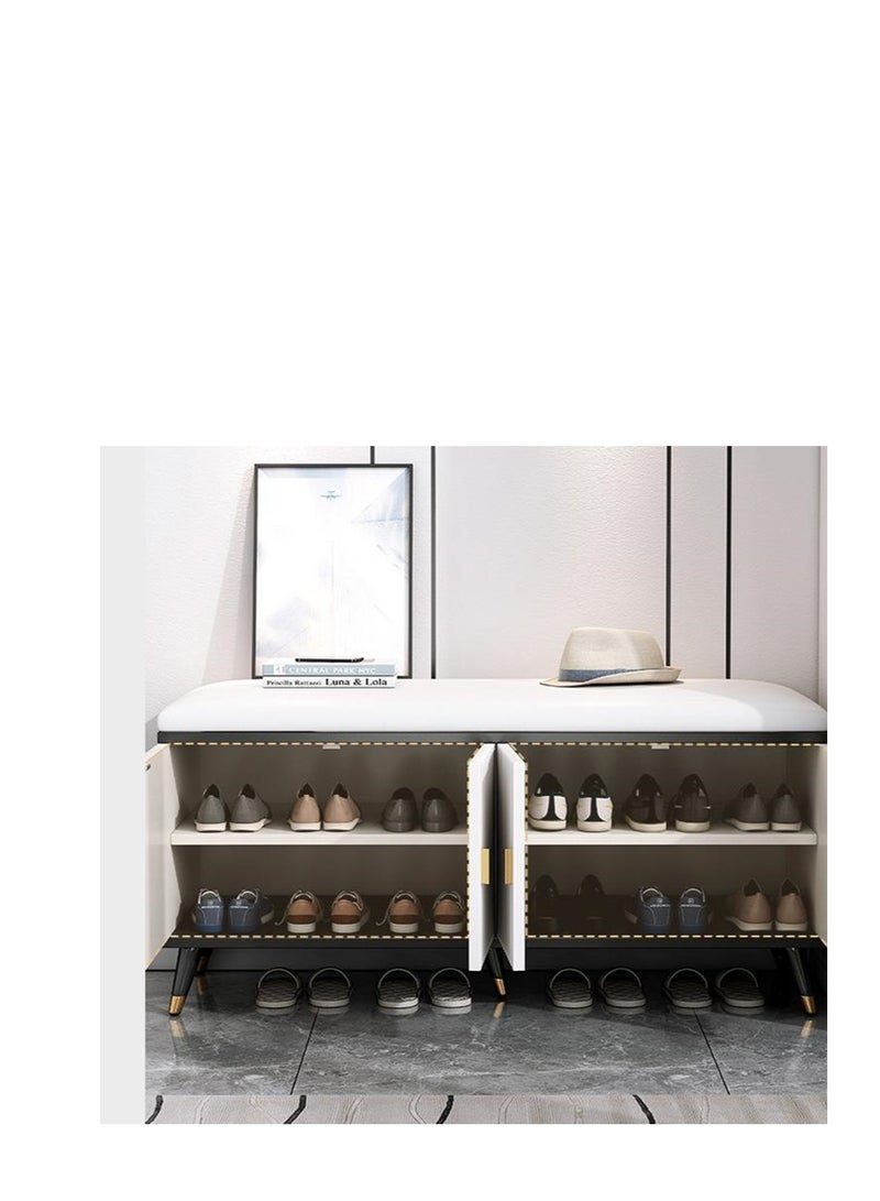 Golden Luxurious Modern Shoe Storage Bench Shoe Cabinet Entryway Shoe Organizer Storage with Leather Comfort Seat Hidden Shoe Rack White - Image 3