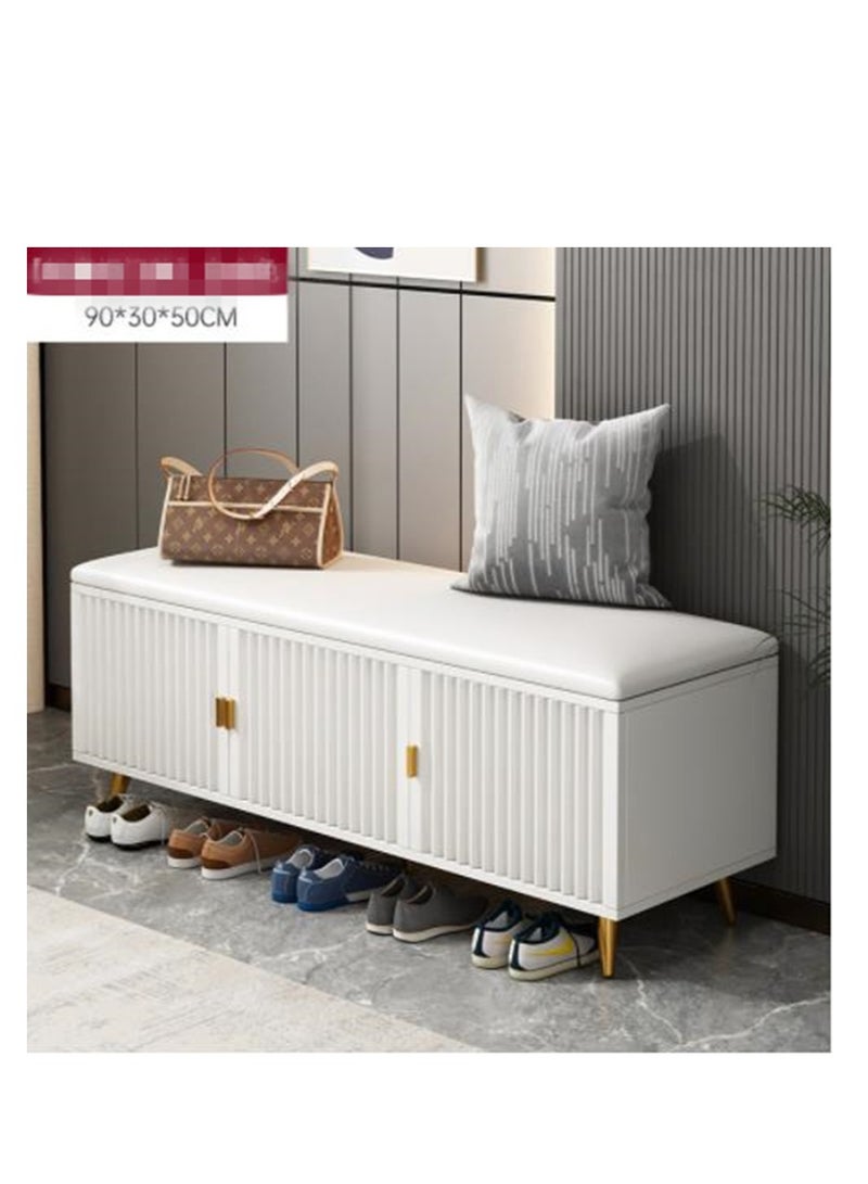 Golden Luxurious Modern Shoe Storage Bench Shoe Cabinet Entryway Shoe Organizer Storage with Leather Comfort Seat Hidden Shoe Rack White - Image 2