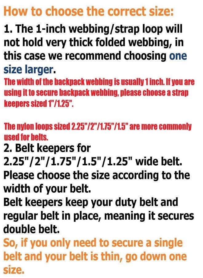 TACNEX Duty Belt Keepers w/Hook & Loop Closure for 1" Wide Utility Belt Loop Stays Nylon Tactical Backpack Strap Holder Retainer Police Law Enforcement Security Military Accessories BK - Image 2