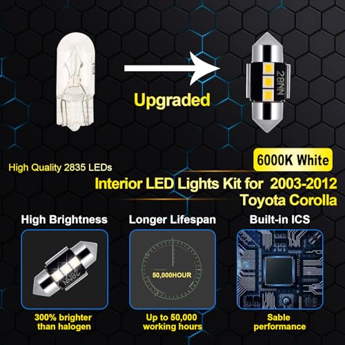 EASY EAGLE LED Interior Car Lights for Toyota-Corolla-2003-2012: 6 Piece Kit White LED Light Bulbs - Super Bright 6000K + Install Tool - Image 4