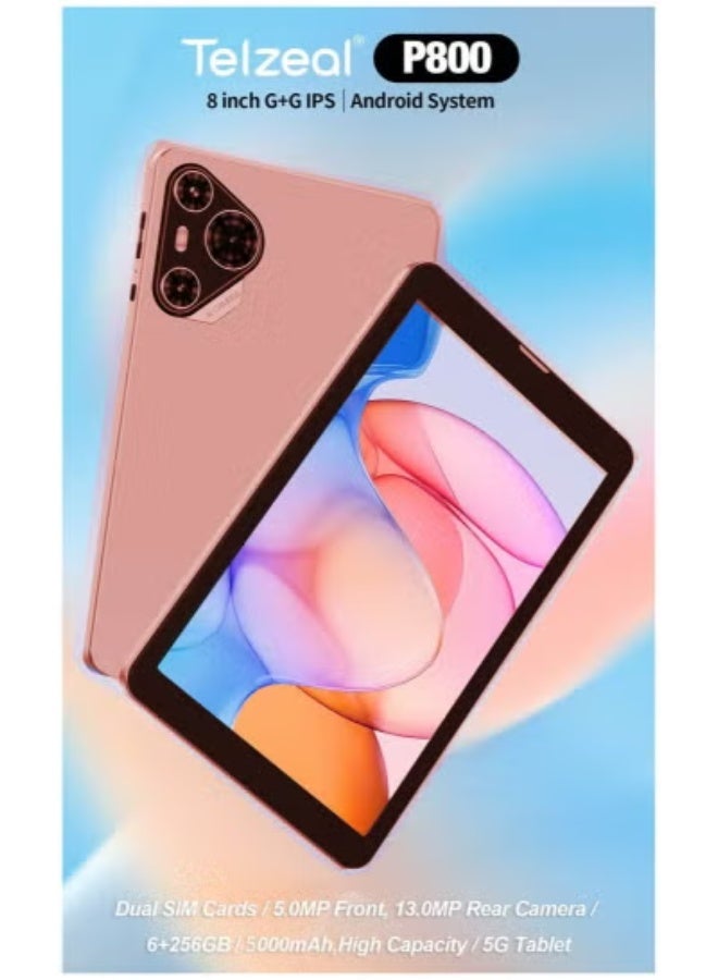 Telzeal P800 8-Inch Android 12 Tablet, 6GB RAM, 256GB Storage, Dual SIM 4G LTE + 5G Wi-Fi, 5000mAh Battery, Slim Portable Design with Wireless Keyboard Bundle – Pink - Image 2
