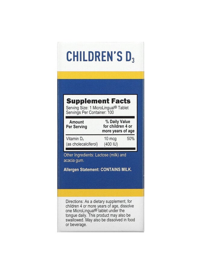 Superior Source Children's D3, 10 mcg (400 IU), 100 MicroLingual Instant Dissolve Tablets  - Image 3