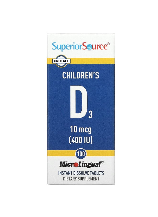 Superior Source Children's D3, 10 mcg (400 IU), 100 MicroLingual Instant Dissolve Tablets  - Image 1