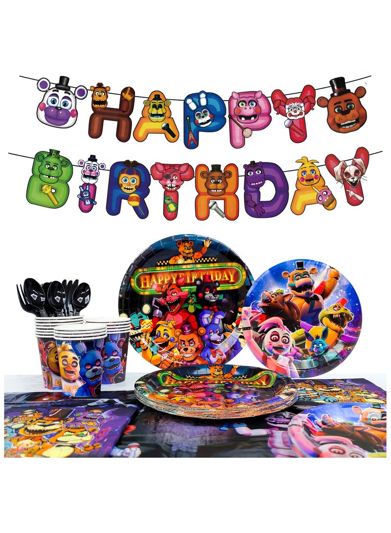 FRUITFUL PARTY Five Nights at Freddy's Birthday Party Decorations for 16 Guests, 128pcs Fnaf Disposable Party Tableware Set - Image 1