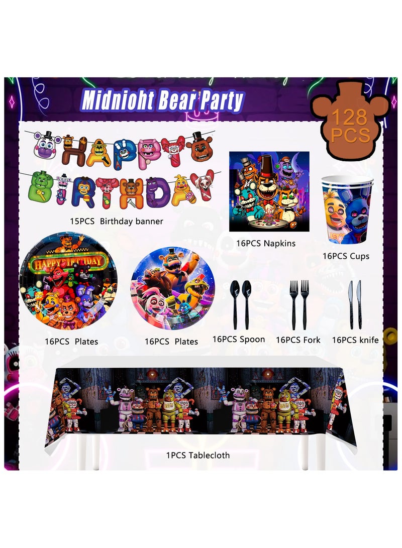 FRUITFUL PARTY Five Nights at Freddy's Birthday Party Decorations for 16 Guests, 128pcs Fnaf Disposable Party Tableware Set - Image 2