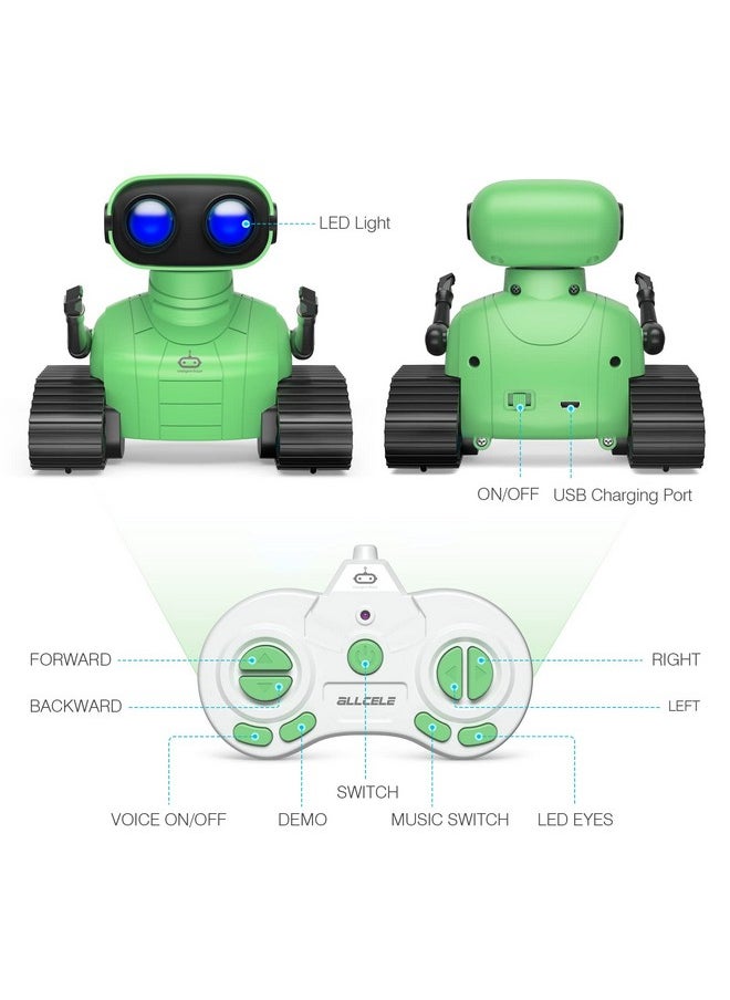 ALLCELE ALLCELE Robot Toys, Rechargeable RC Robot for Boys and Girls, Remote Control Toy with Music and LED Eyes, Gift for Children Age 3 Years and Up - Green  - Image 5
