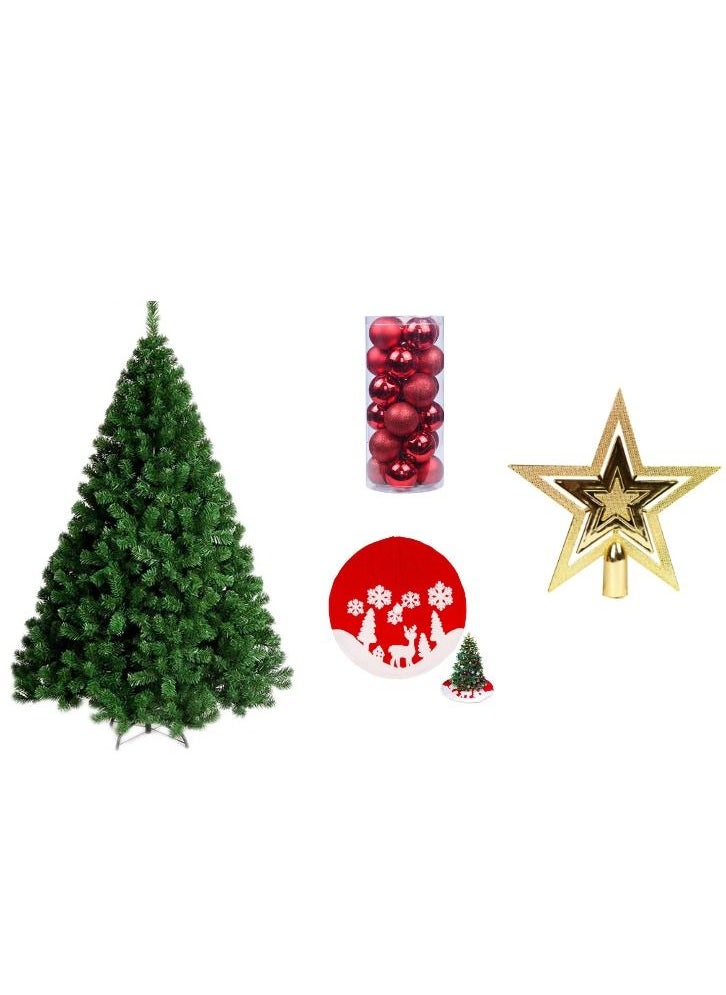 ACLIX 4 in 1 Artificial Green X mas Tree 150cm Red Ball Star And Tree Skirt 78cm With Star 