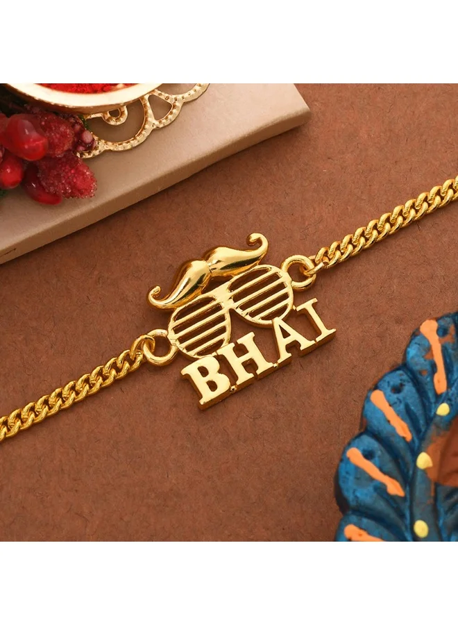 VOYLLA Bhai Gold Tone Style Rakhi Bracelet