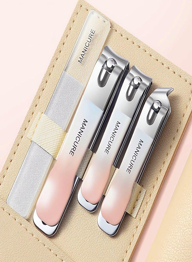 SPOLIK 4 in 1 Portable Nail Clippers & Beauty Tools Set - Stainless Steel Martensitic Manicure Kit with Leather Bag, Travel-Friendly, Suitable for Home, Workplace, Outdoor, Salon & Gift (PINK) - Image 1