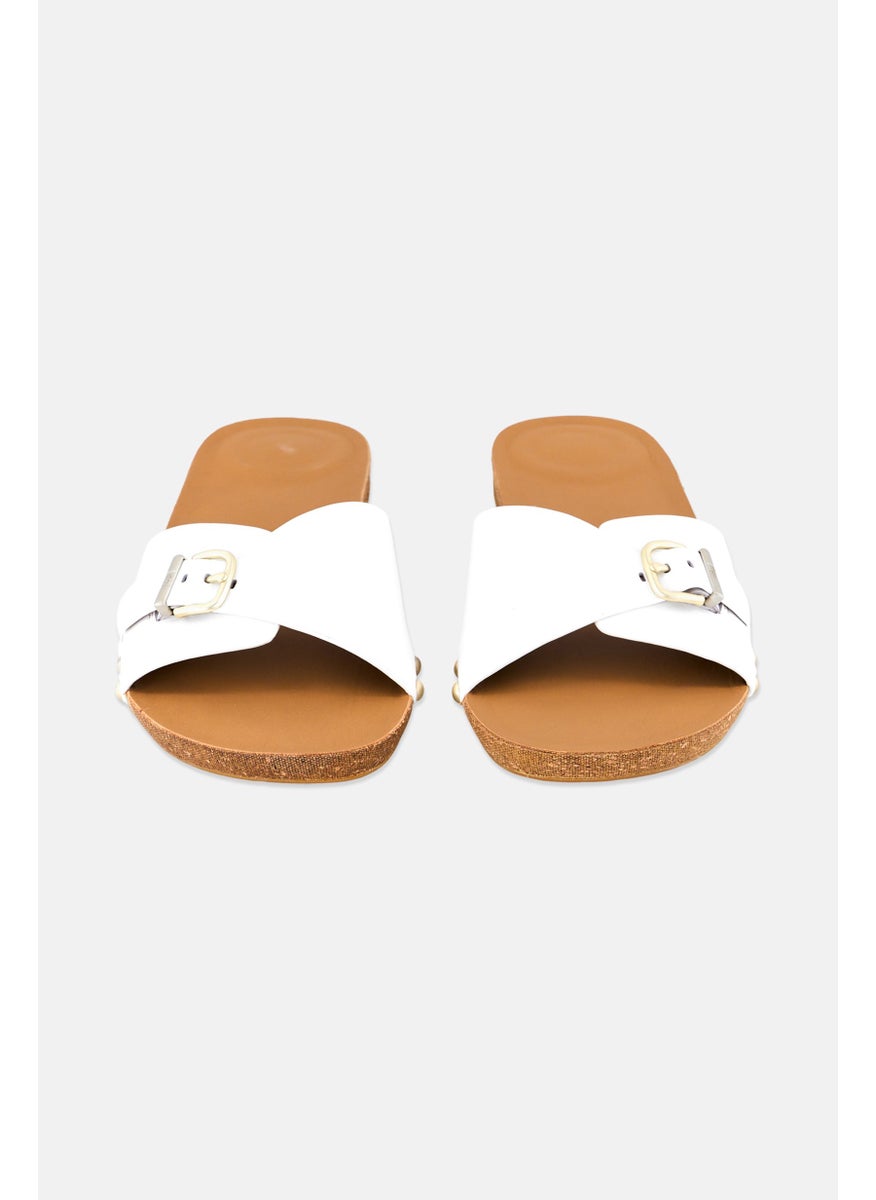 FitFlop Women Iqushion Leather Slip On Slide Sandals, White  - Image 4