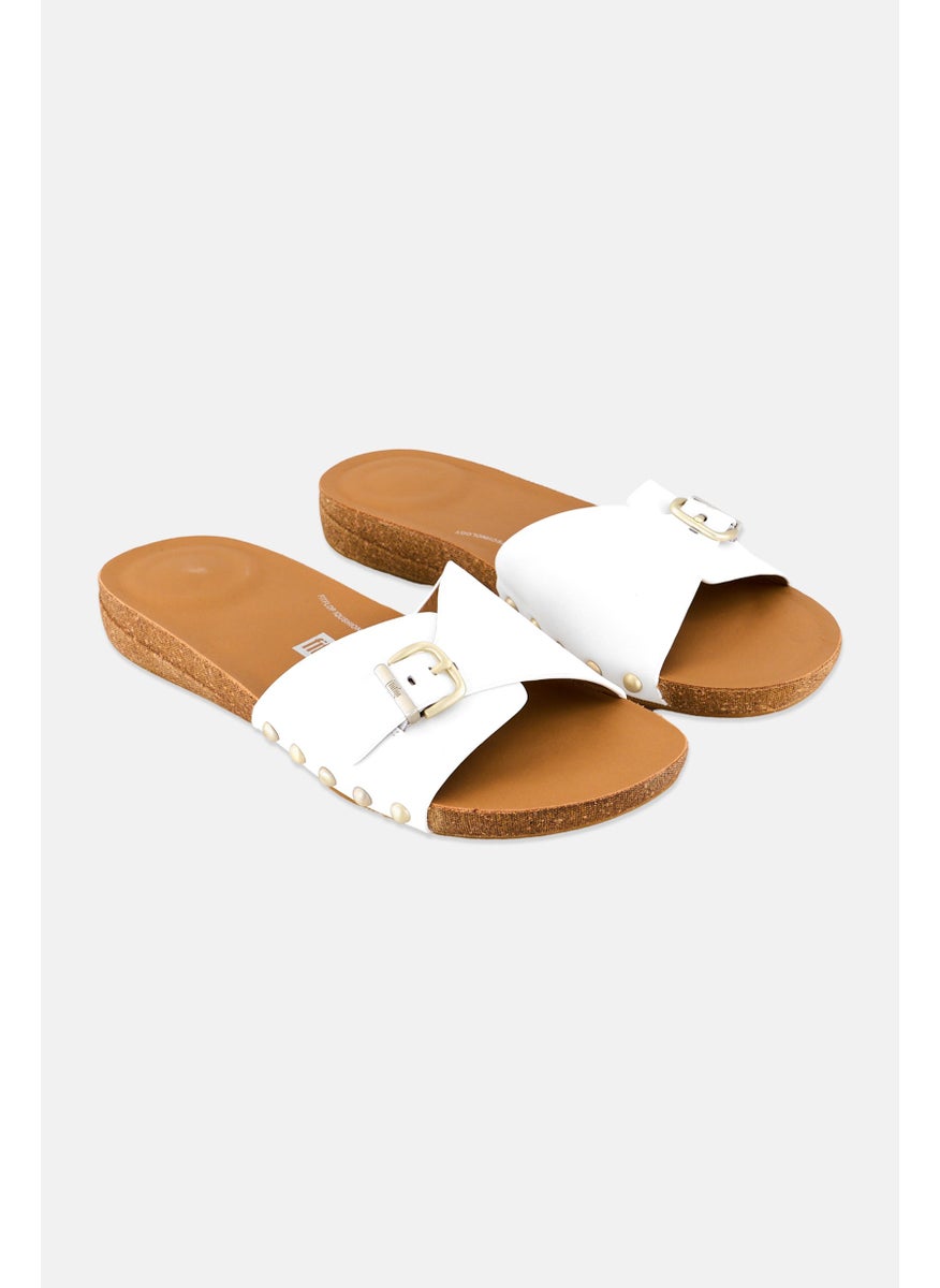 FitFlop Women Iqushion Leather Slip On Slide Sandals, White  - Image 1