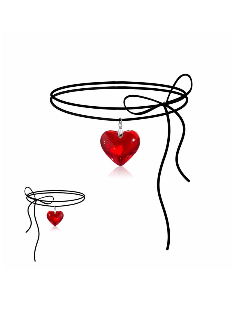 Excefore Chunky Heart Choker Necklaces, 2 Pce Y2k Necklace Aesthetic Big Heart Pendant, Adjustable Cute Heart Necklacesfor Teen Girls - Image 1