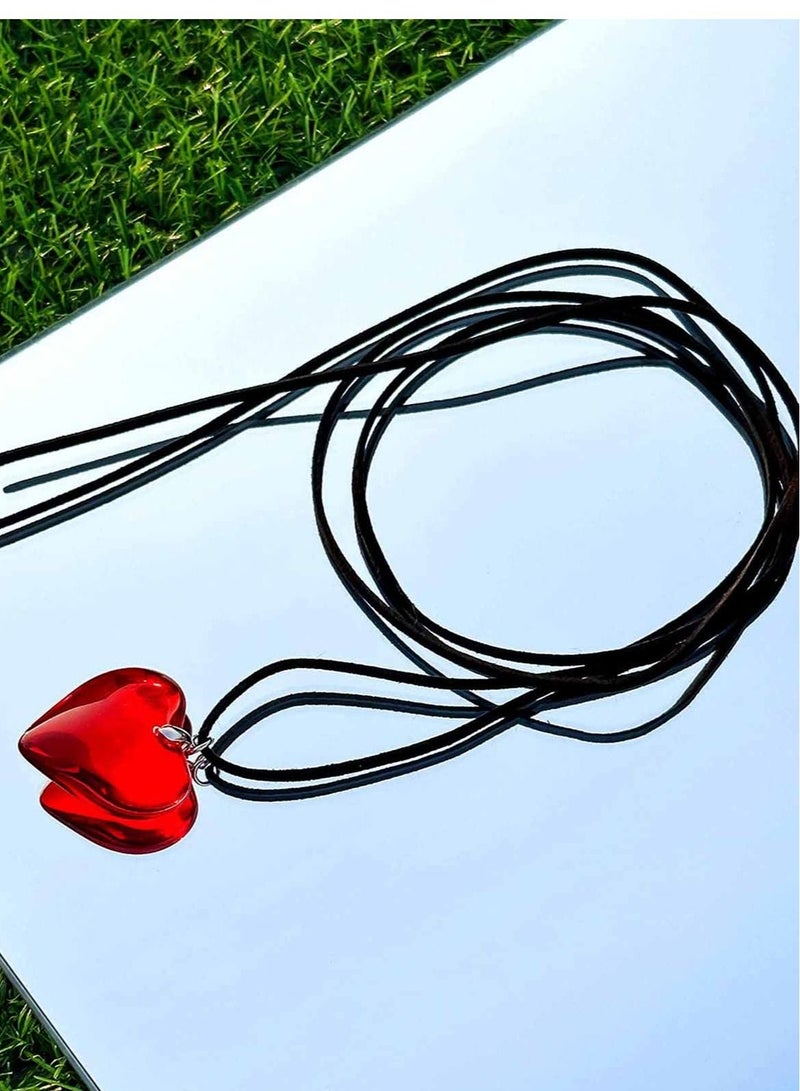 Excefore Chunky Heart Choker Necklaces, 2 Pce Y2k Necklace Aesthetic Big Heart Pendant, Adjustable Cute Heart Necklacesfor Teen Girls - Image 2
