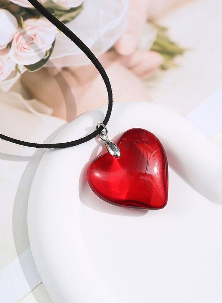 Excefore Chunky Heart Choker Necklaces, 2 Pce Y2k Necklace Aesthetic Big Heart Pendant, Adjustable Cute Heart Necklacesfor Teen Girls - Image 4