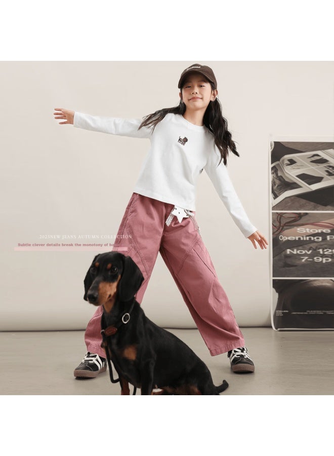 Luson Chen Dazhu Girls' Work Pants Pink Autumn Stylish Big Kids Sports Pants Children's Casual Pants - Image 2