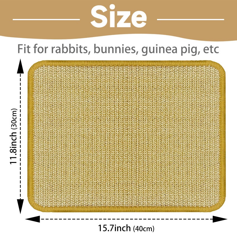 DYAUS Bunny Scratch Pad, Natural Sisal Rabbit Scratching Mat for Claws and Teeth Care, Indoor Bunny Chew Toys Bunny Bed for Biting Sleeping Nesting (1PC, 16x12in) - Image 2