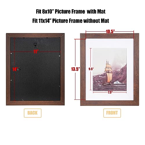 kennethan 11x14 Picture Frame Dark Brown 1 Pcs in 1 set Wooden Frame can Display 8x10 Picture with Mat or 11x14 Without Mat on the Wall for home decoration，holiday gift - Image 3