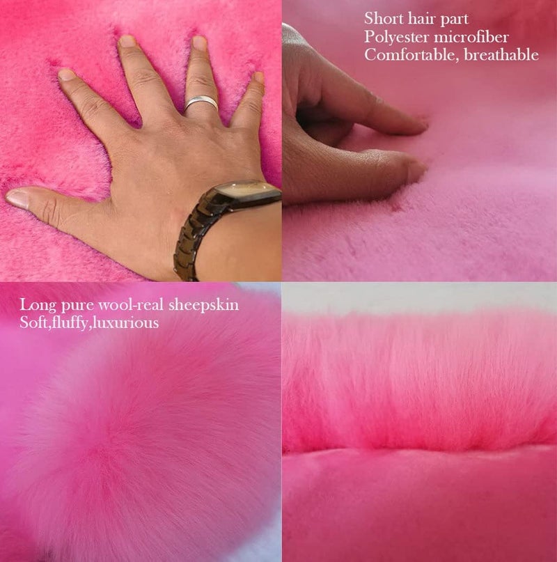 IMQOQ A Pair 50% Genuine Sheepskin Fur Car 2 Front Seat Covers Set Winter Warm Universal Pinkâ€¦ - Image 3