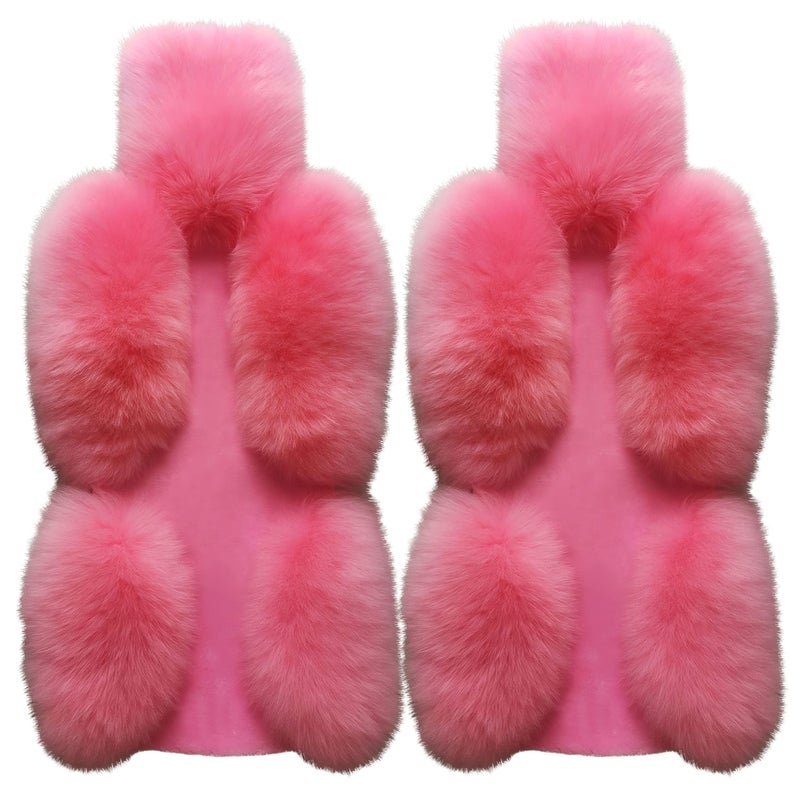 IMQOQ A Pair 50% Genuine Sheepskin Fur Car 2 Front Seat Covers Set Winter Warm Universal Pinkâ€¦ - Image 2