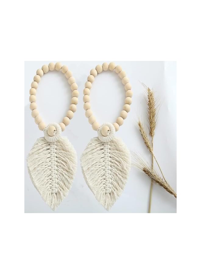 The Bros Curtain Ties 2 Pieces Curtain Tiebacks Holder Leaf Macrame Tassel Bohemian Art Braided Window Decor Holdbacks Hand Made Tie Rope for Home Office - Image 2