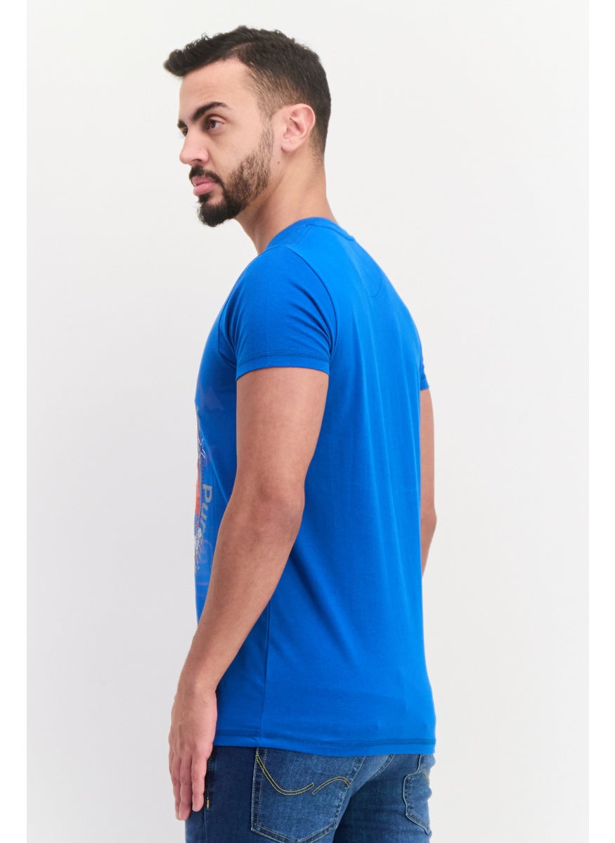 Canadian Peak Men V Neck Short Sleeves Embroidered T-Shirts, Royal Blue  - Image 4