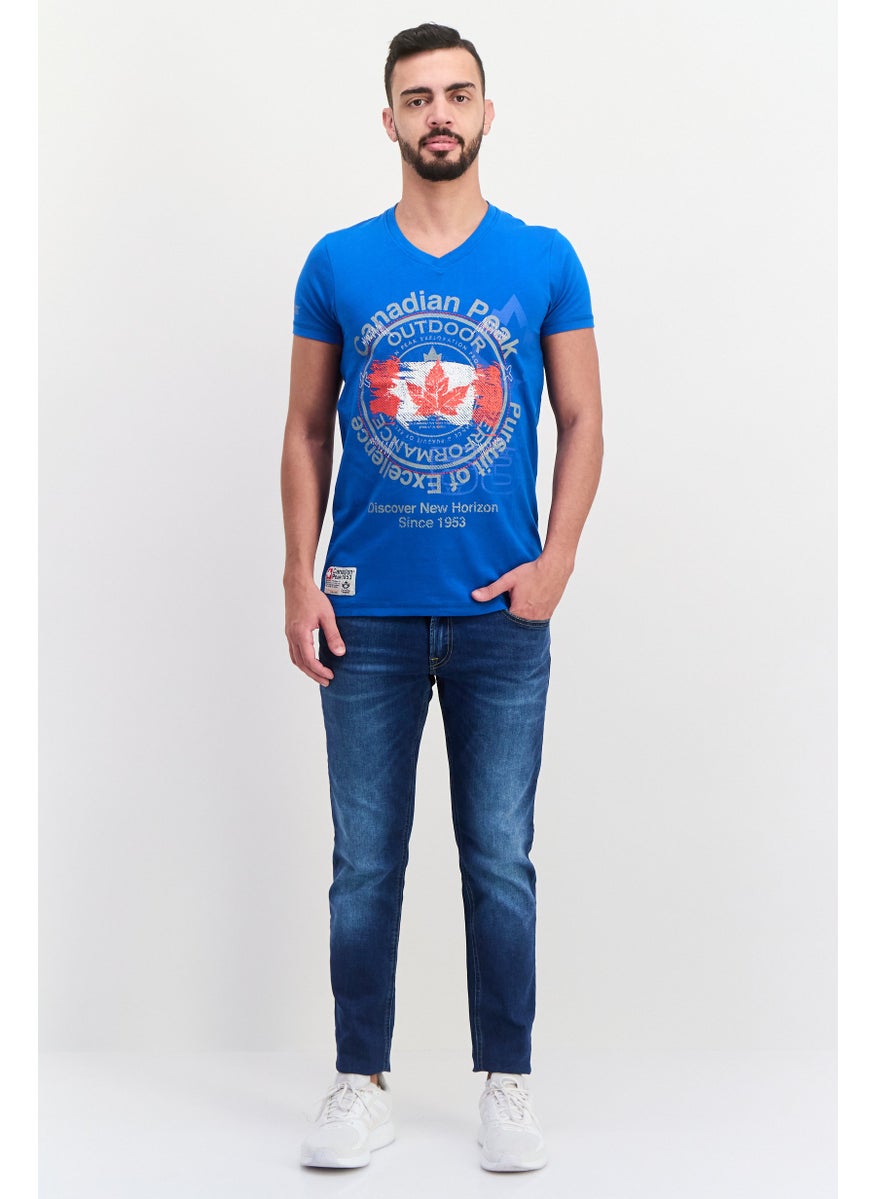 Canadian Peak Men V Neck Short Sleeves Embroidered T-Shirts, Royal Blue  - Image 3