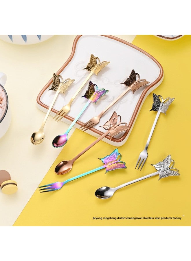 304 Stainless Steel Coffee Mixing Spoon Hand Gift Creative Small Spoon Watermelon Fork Spoon Ice Cream Spoon Gift Spoon-Color:Gold-Specifications:Butterfly Fork - Image 4