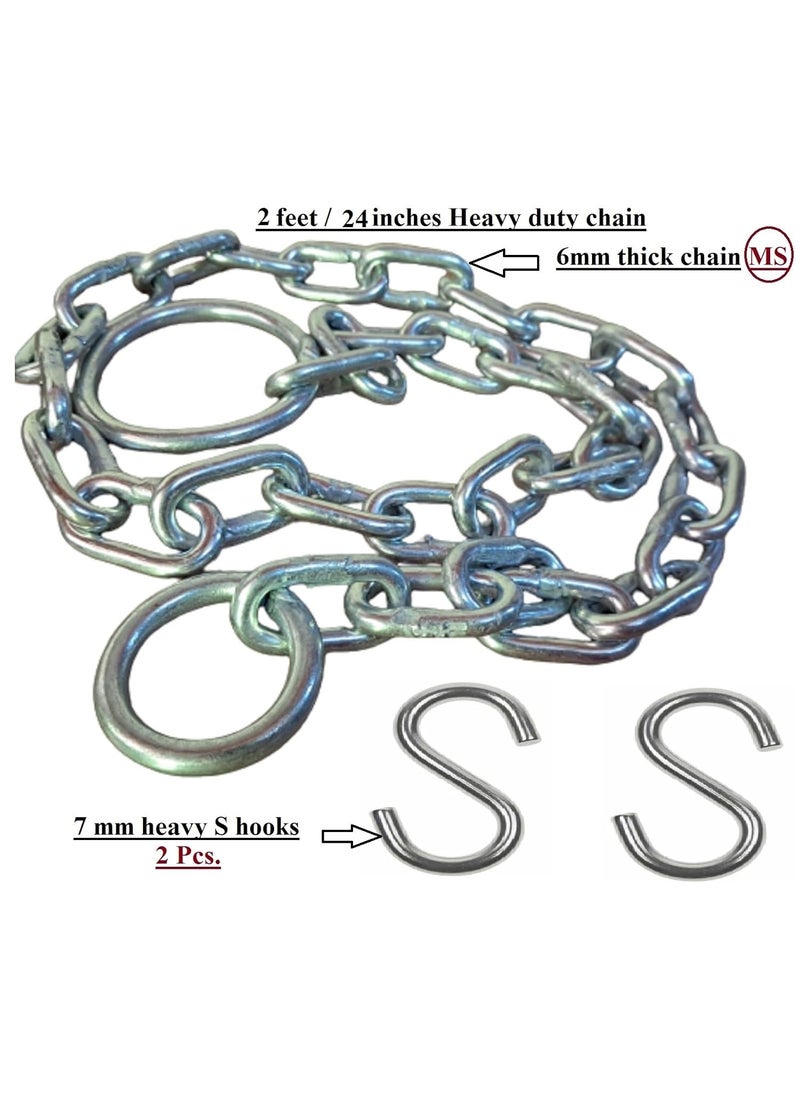 Q1 Beads Q1 Beads 2 Feet Metal Lock Chain Strong Heavy Duty Made in 6 mm Rod 200 KGS Capacity for Travel Safety Garden SwingPlaying Jhula Chain with 2 Pcs S Hooks Silver  - Image 2