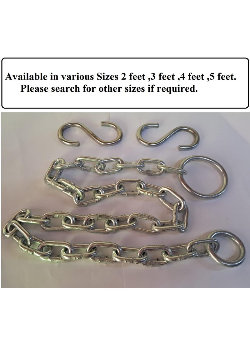 Q1 Beads Q1 Beads 2 Feet Metal Lock Chain Strong Heavy Duty Made in 6 mm Rod 200 KGS Capacity for Travel Safety Garden SwingPlaying Jhula Chain with 2 Pcs S Hooks Silver  - Image 3