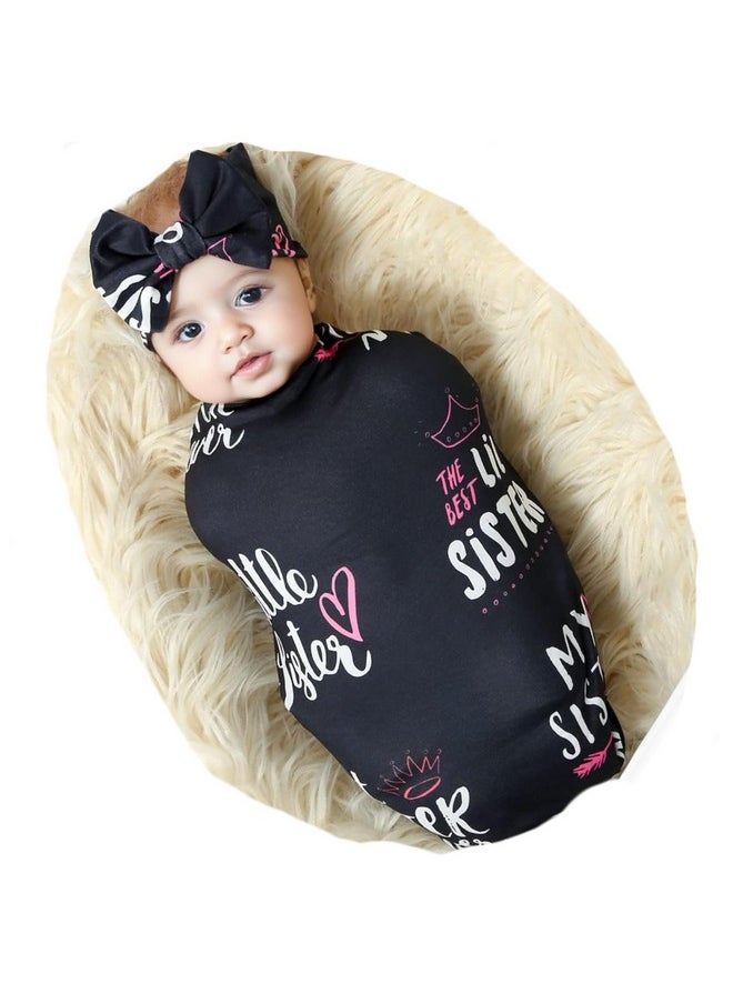 Galabloomer Newborn Receiving Blanket Headband Set Flower Print Baby Swaddle Receiving Blankets (Black Sister)  - Image 1