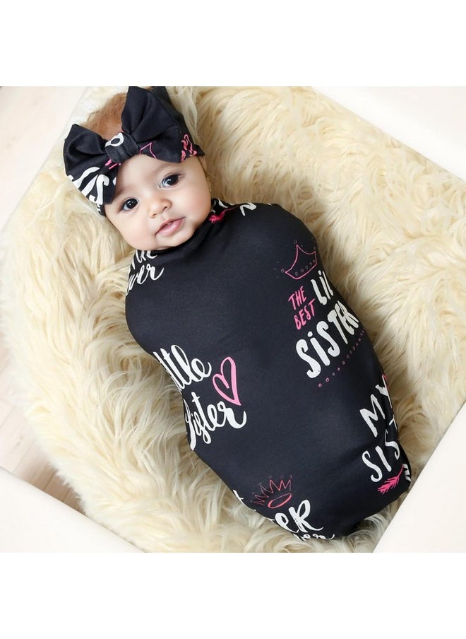 Galabloomer Newborn Receiving Blanket Headband Set Flower Print Baby Swaddle Receiving Blankets (Black Sister)  - Image 2