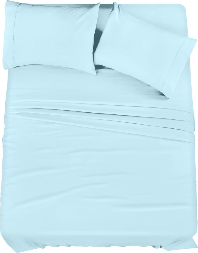 FULL SHEET SET 4 PIECE BED SHEETS FOR FULL SIZE BED SOFT AND BREATHABLE MICROFIBER INCLUDES 1 FITTED SHEET 1 FLAT SHEET AND 2 PILLOWCASES ICE BLUE