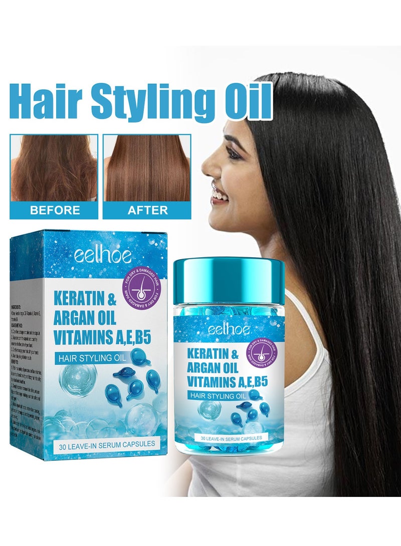 EELHOE Hair Styling Serum for Frizzy u0026 Dry Hair - Keratin Styling u0026 Moisturizing Oil Capsules with Avocado, Jojoba u0026 Argan Oil - Leave-in Anti Frizz Conditioner with Vitamins A,  E u0026 B5-30 Capsules - Image 1