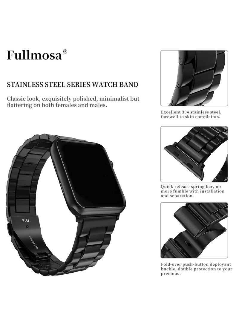Fullmosa Stainless Steel iWatch Band for Apple Watch Series 7/6/5/4/3/2/1/SE, 42mm 44mm 45mm Black - Image 2