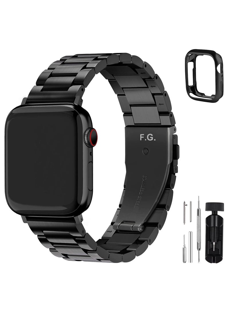 Fullmosa Stainless Steel iWatch Band for Apple Watch Series 7/6/5/4/3/2/1/SE, 42mm 44mm 45mm Black - Image 1