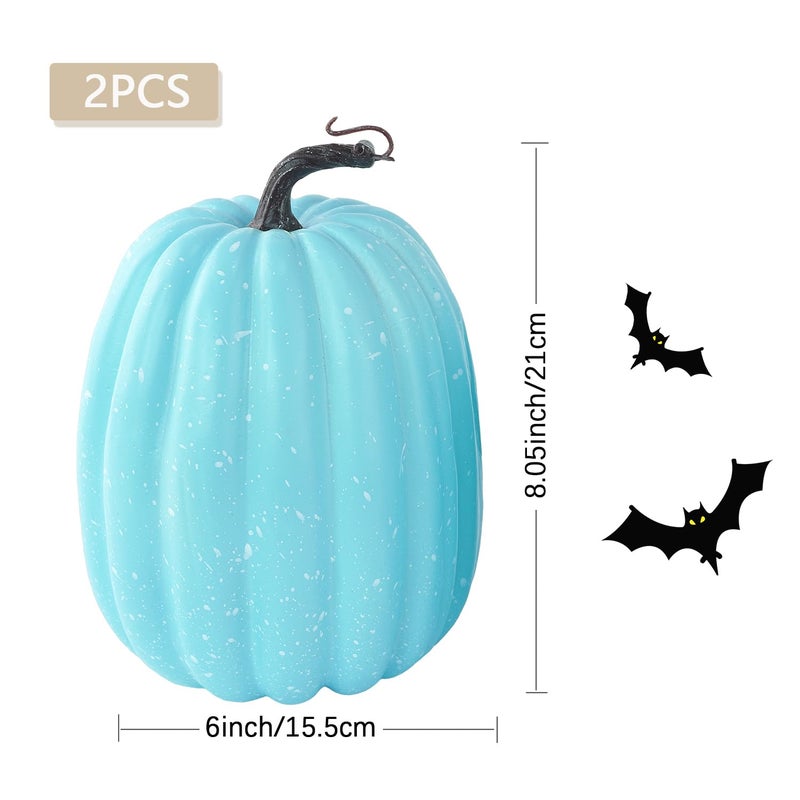 Artmag Artmag 8 Inch Large Artificial Pumpkins  2PCS Big Blue Point Pumpkins Faux Foam Harvest Pumpkins for Fall Autumn Thanksgiving Holiday Decorations (Blue with Point)  - Image 5