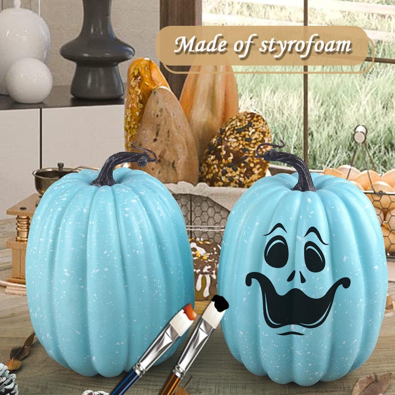 Artmag Artmag 8 Inch Large Artificial Pumpkins  2PCS Big Blue Point Pumpkins Faux Foam Harvest Pumpkins for Fall Autumn Thanksgiving Holiday Decorations (Blue with Point)  - Image 3