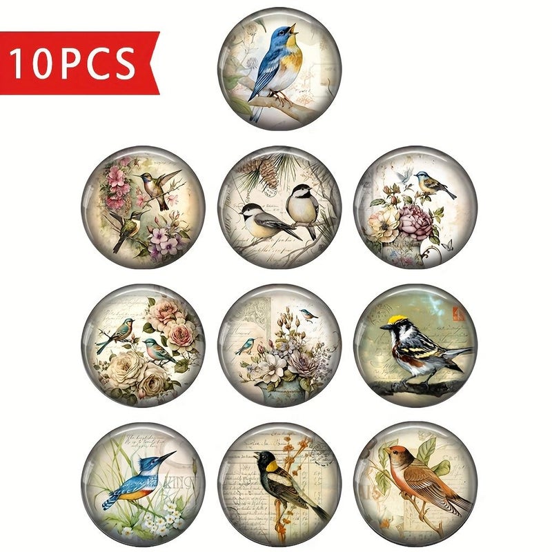 2D Flat Vintage Lovely Birds Art Patterns 25mm Round Photo Glass Cabochon Demo Flat Back Making Findings - Image 5