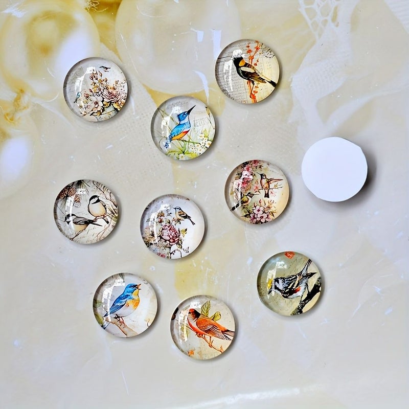 2D Flat Vintage Lovely Birds Art Patterns 25mm Round Photo Glass Cabochon Demo Flat Back Making Findings - Image 2