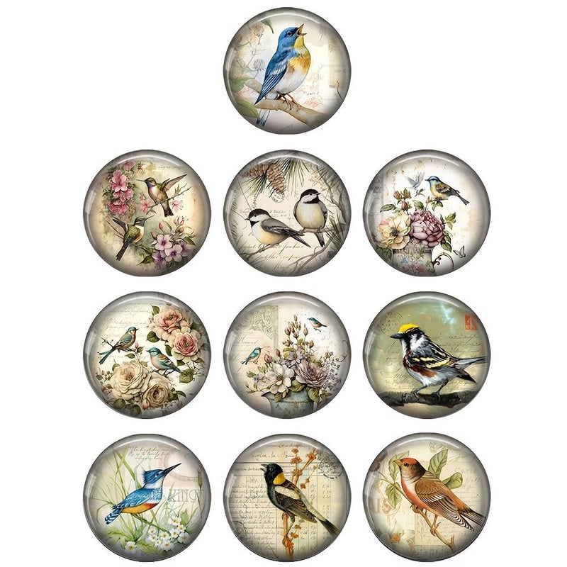 2D Flat Vintage Lovely Birds Art Patterns 25mm Round Photo Glass Cabochon Demo Flat Back Making Findings - Image 1