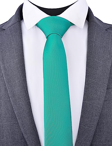 Branduce 2.4" Aqua Tie Mens Skinny Tie for Wedding 6cm Solid Green Slim Woven Necktie (TA04-42) - Image 2