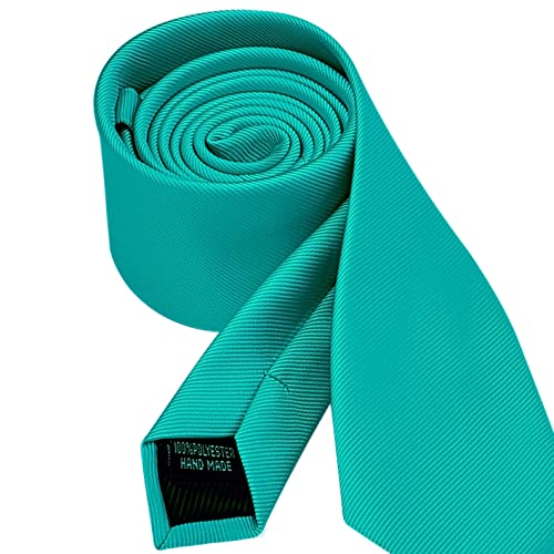 Branduce 2.4" Aqua Tie Mens Skinny Tie for Wedding 6cm Solid Green Slim Woven Necktie (TA04-42) - Image 3
