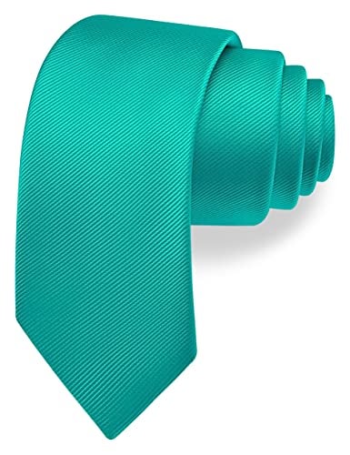 Branduce 2.4" Aqua Tie Mens Skinny Tie for Wedding 6cm Solid Green Slim Woven Necktie (TA04-42) - Image 1