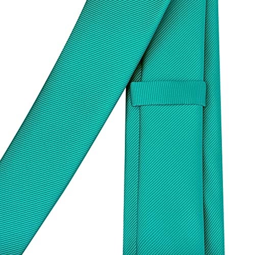 Branduce 2.4" Aqua Tie Mens Skinny Tie for Wedding 6cm Solid Green Slim Woven Necktie (TA04-42) - Image 4