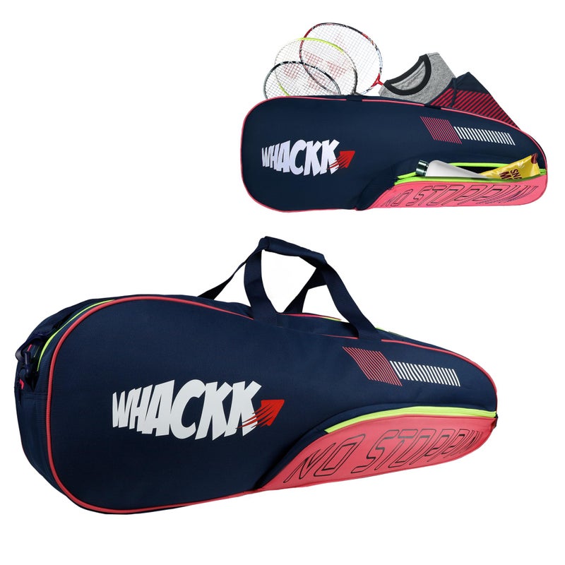 WHACKK Rally Pink Navy |Unisex Lightwieght Stylish Tennis Badminton Squash Shuttle Equipment Kit Cover Bag |2 Spacious Compartments|Backpack & Duffel |Easy Access Pocket |Racket Tennis-4 Badminton-6 - Image 4
