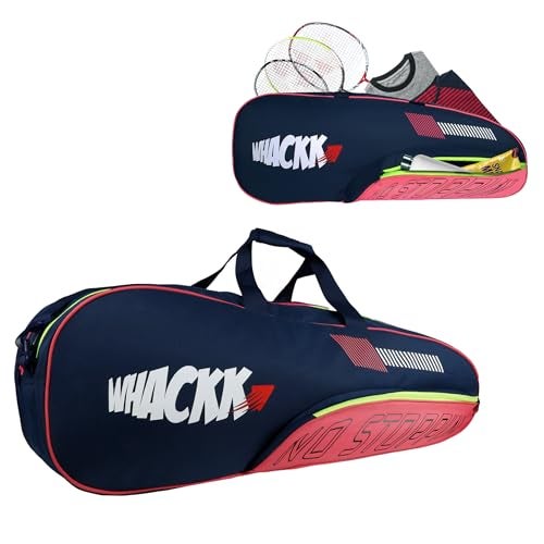 WHACKK Rally Pink Navy |Unisex Lightwieght Stylish Tennis Badminton Squash Shuttle Equipment Kit Cover Bag |2 Spacious Compartments|Backpack & Duffel |Easy Access Pocket |Racket Tennis-4 Badminton-6 - Image 1