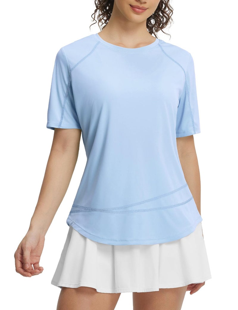 baleaf Womens Short Sleeve Sun Shirt UPF 50 UV Protection Quick Dry Lightweight Workout Tops for Hiking Running Light Blue L - Image 2