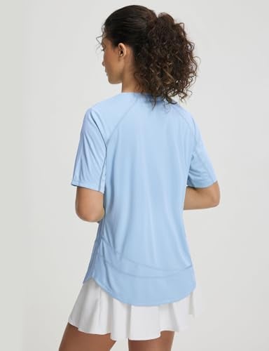 baleaf Womens Short Sleeve Sun Shirt UPF 50 UV Protection Quick Dry Lightweight Workout Tops for Hiking Running Light Blue L - Image 3